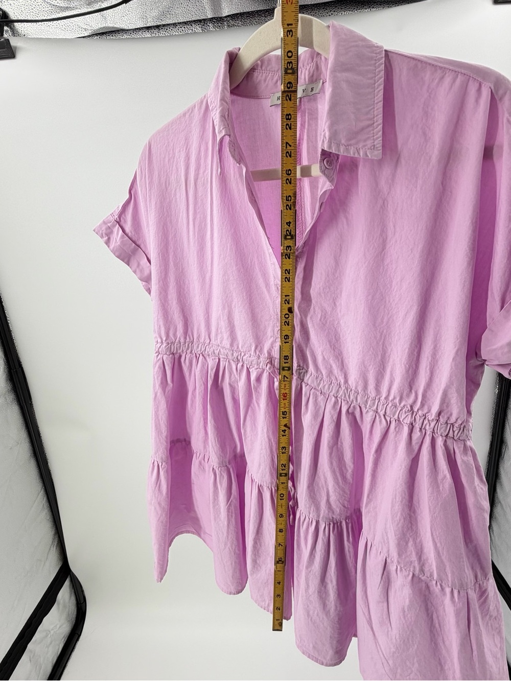 HYFVE Purple Solid Collared Button Front Short Sleeve Blouse Top Size S - Picture 5 of 7